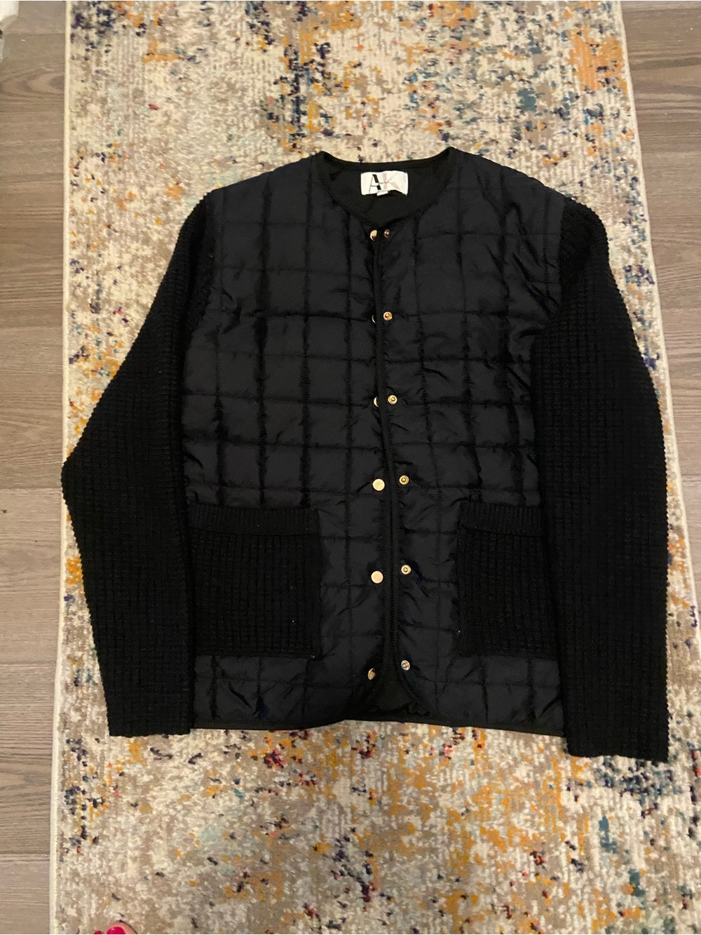 Black Quilted Knit-Sleeve Jacket